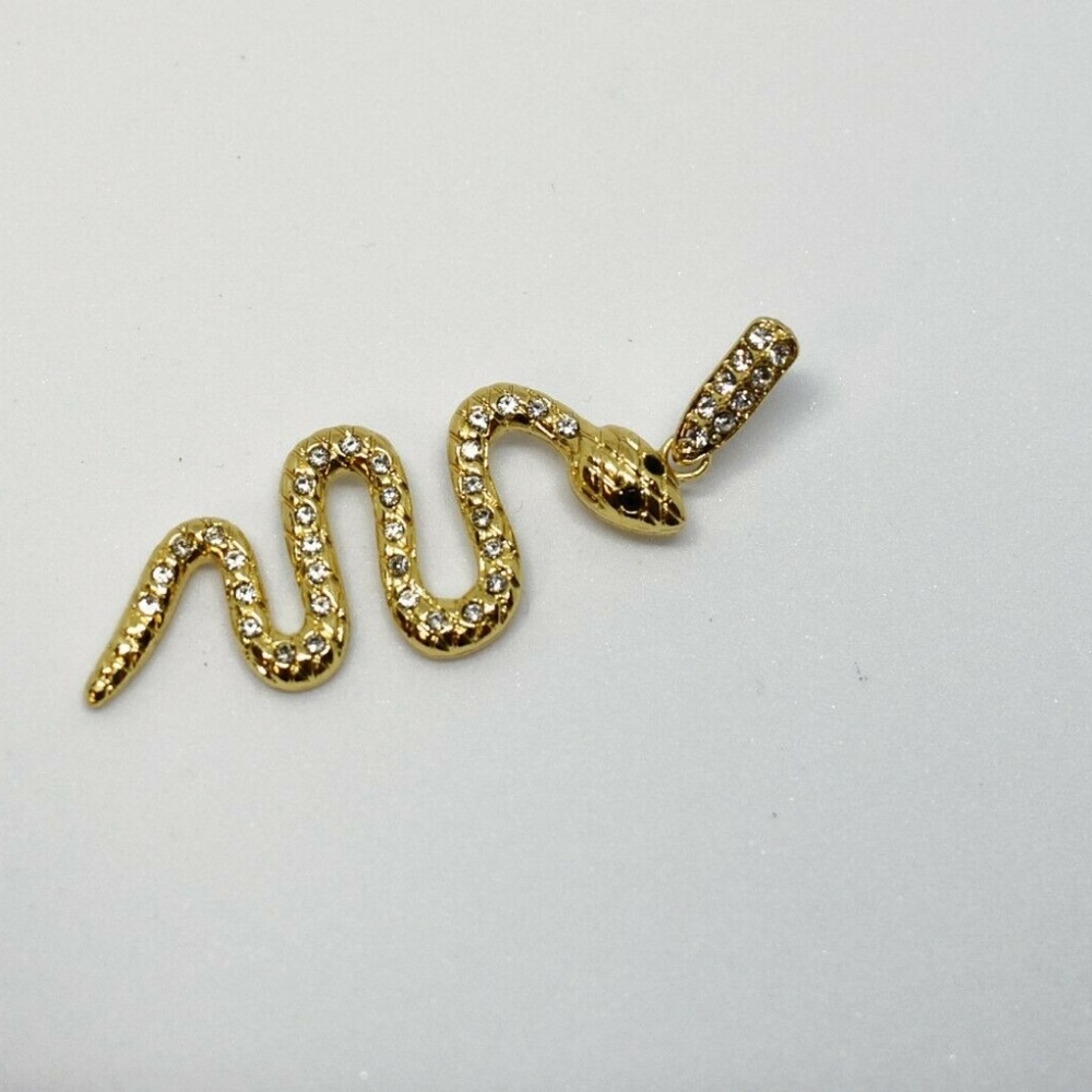 Gold Rhinestone Snake Earrings - Picture 3 of 5